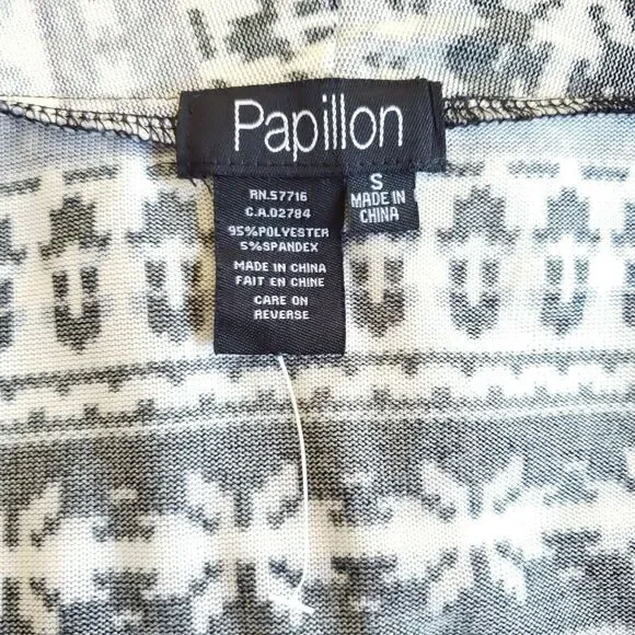 PAPILLON Fair Isle open front fringe boho knit sweater vest grey print Sz S NEW - Picture 4 of 5